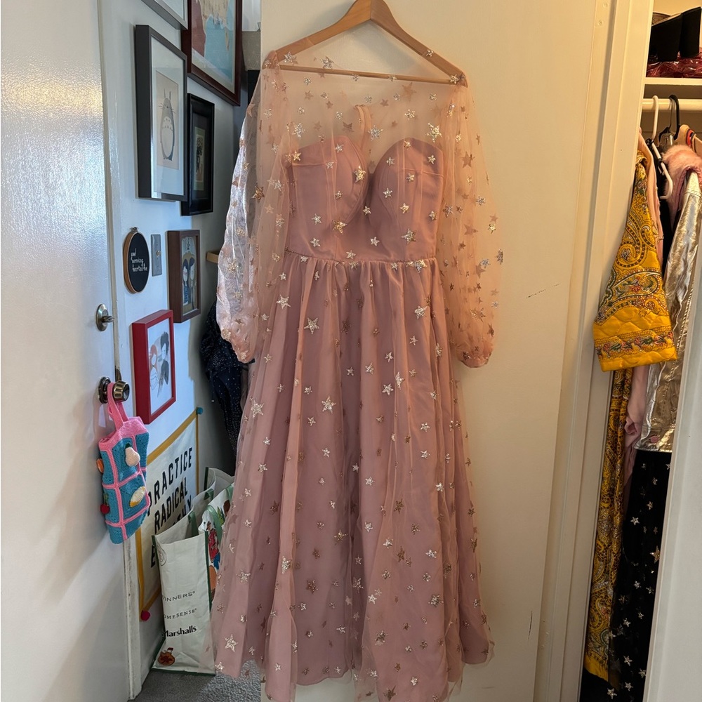 custom lirika matoshi floor length pink stars teuta dress